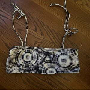 Tie-Dye Bandeau Crop Top in Black & Cream